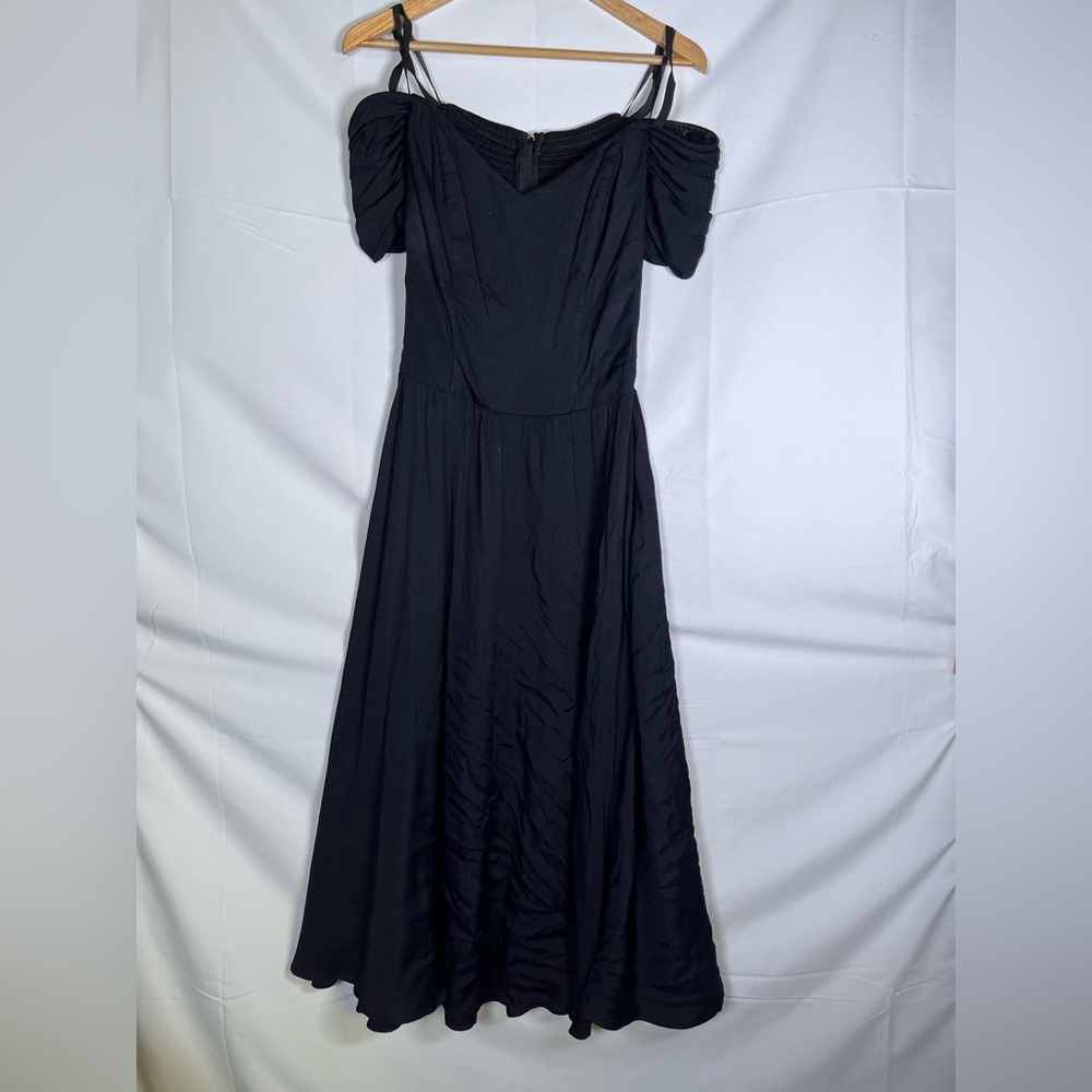 Vintage Moda Intl Black Off Shoulder Puff Sleeve Midi Dress Gothic Romantic‎ 8P